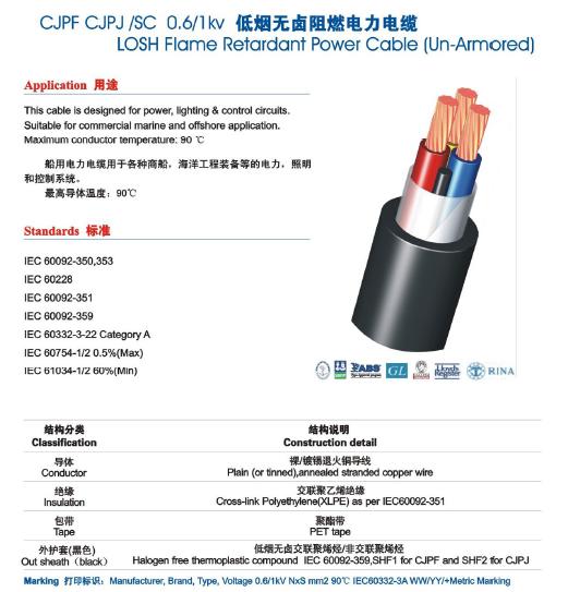 (CJPJ、CJPF)SC（船用低煙無鹵阻燃電力電纜）